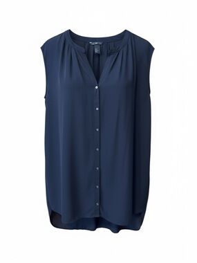 H&M Sleeveless Button Down Tunic Dress Black Flowy Size 16